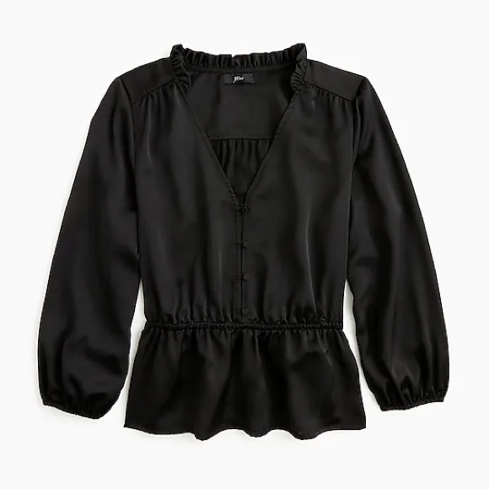 J. Crew Black V-Neck Button Detail Peplum Top Sz 2